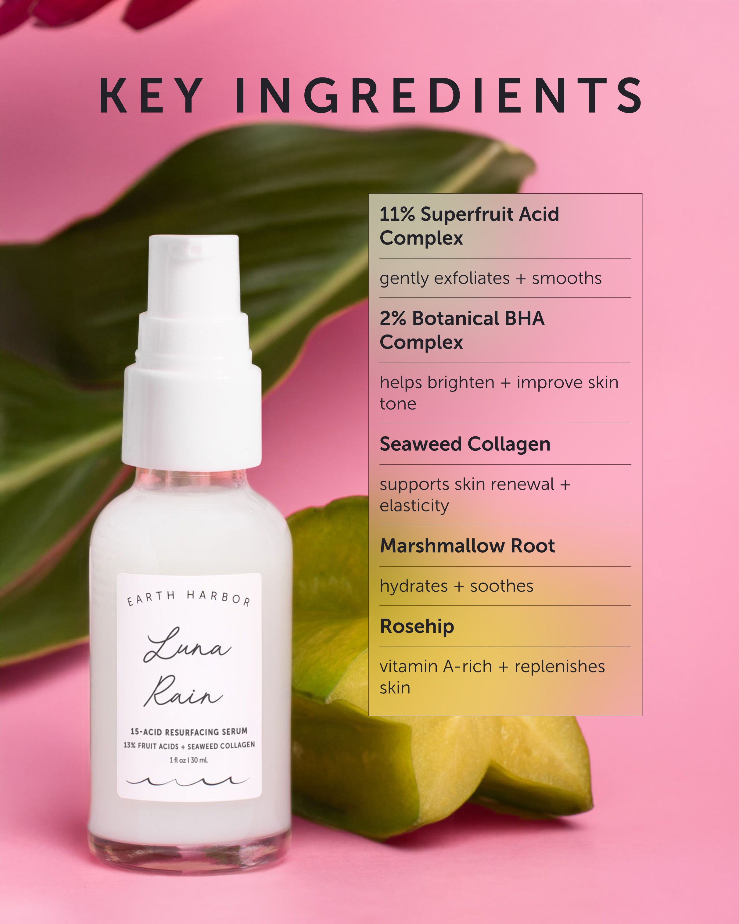 LUNA RAIN 15-Acid Resurfacing Serum - Earth Harbor Naturals