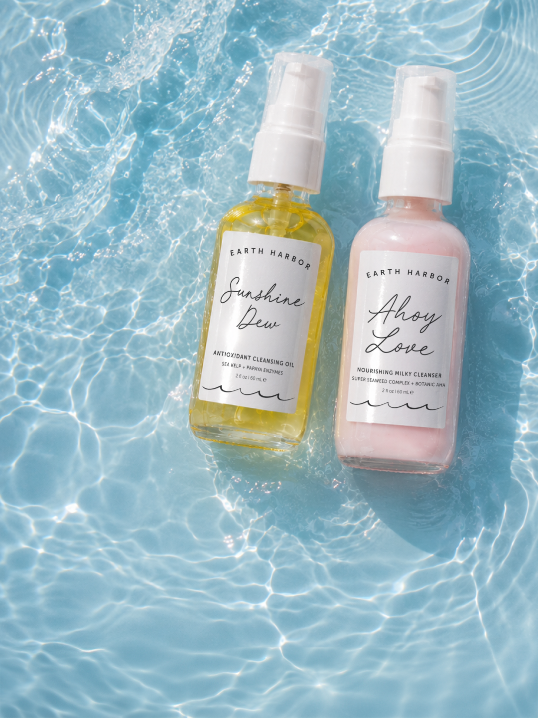 Sunshine Dew and Ahoy Love cleansers in water