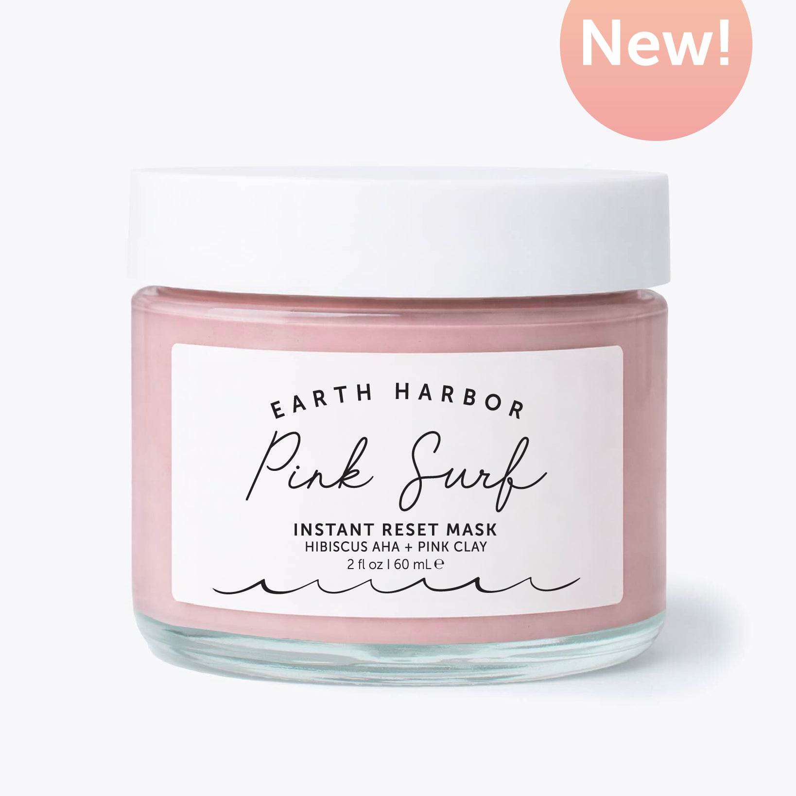 Pink facial mask jar with white lid on a white background, featuring 'Earth Harbor' branding.