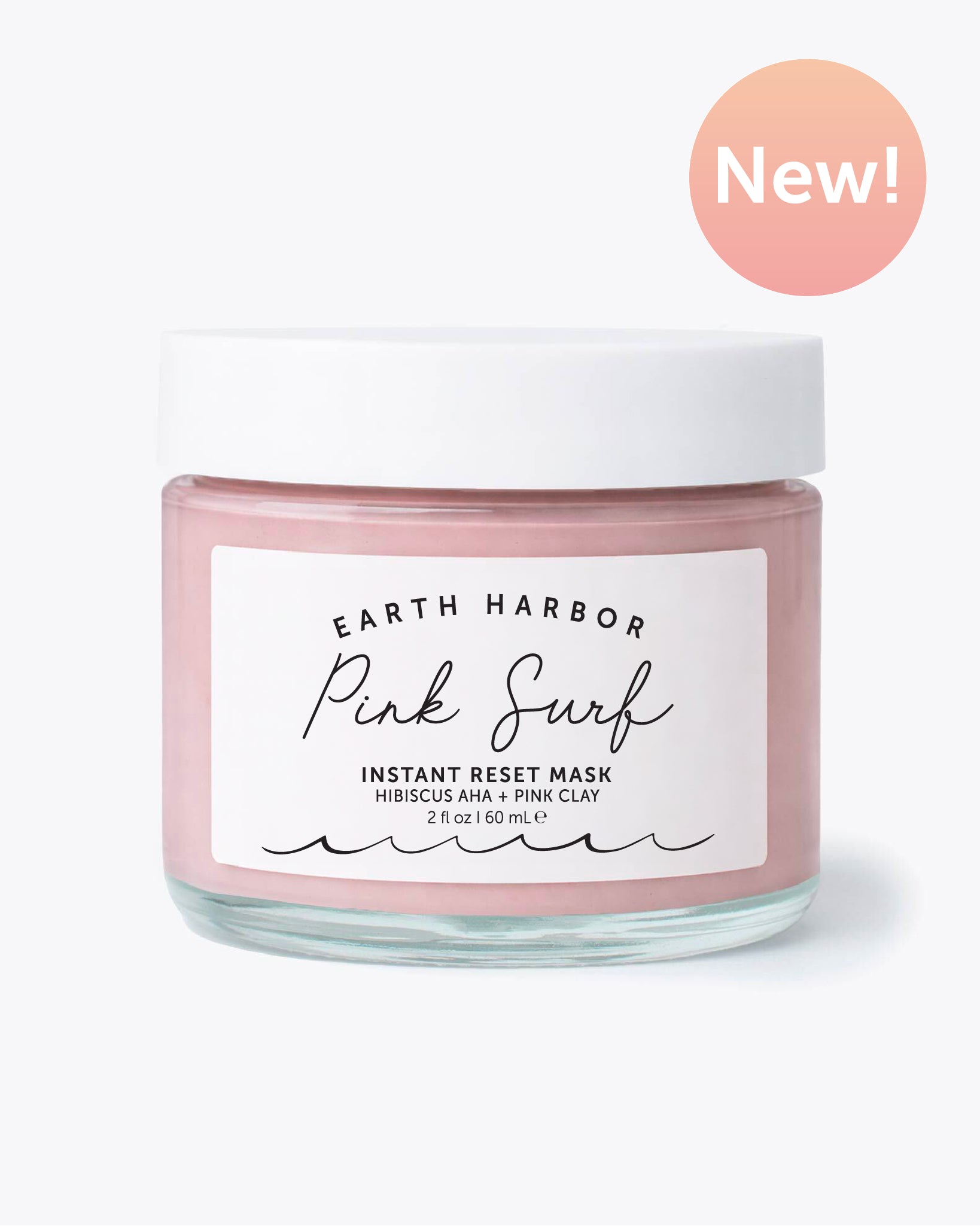 Pink facial mask jar with white lid on a white background, featuring 'Earth Harbor' branding.