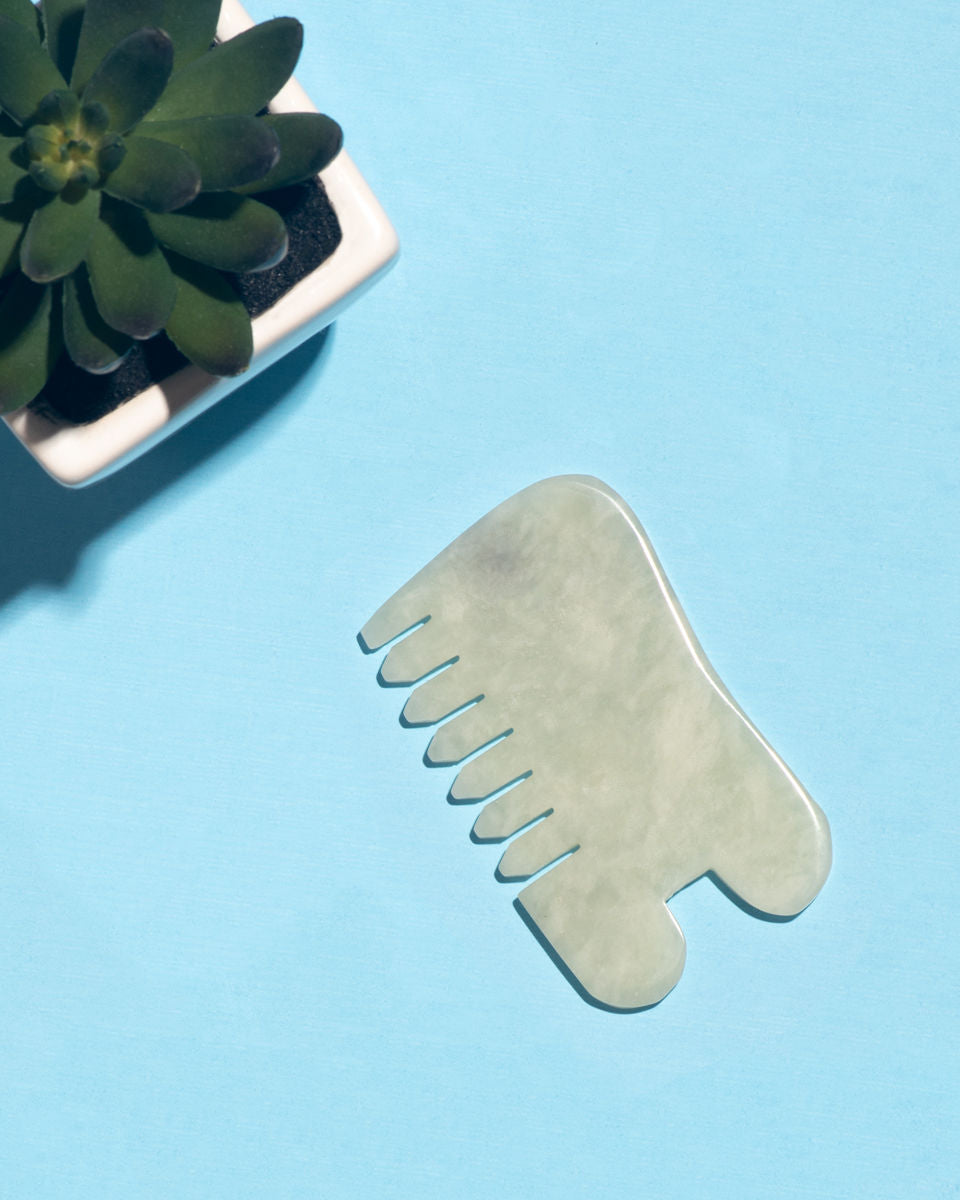 ISLAND JADE Gemstone Gua Sha + Massaging Comb - Earth Harbor Naturals